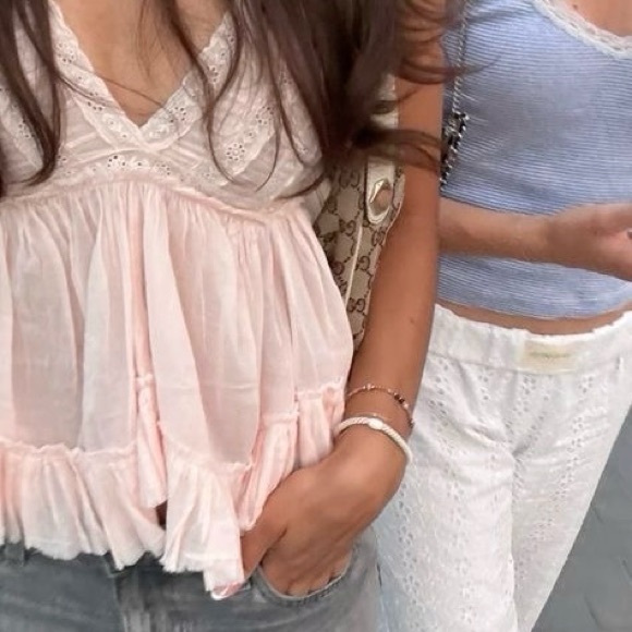 Vintage Tops - ✖️sold✖️Whimsical Babydoll Lace Trimmed Cotton Top